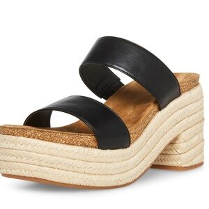 Steve Madden Black and Tan Espadrille Wedges